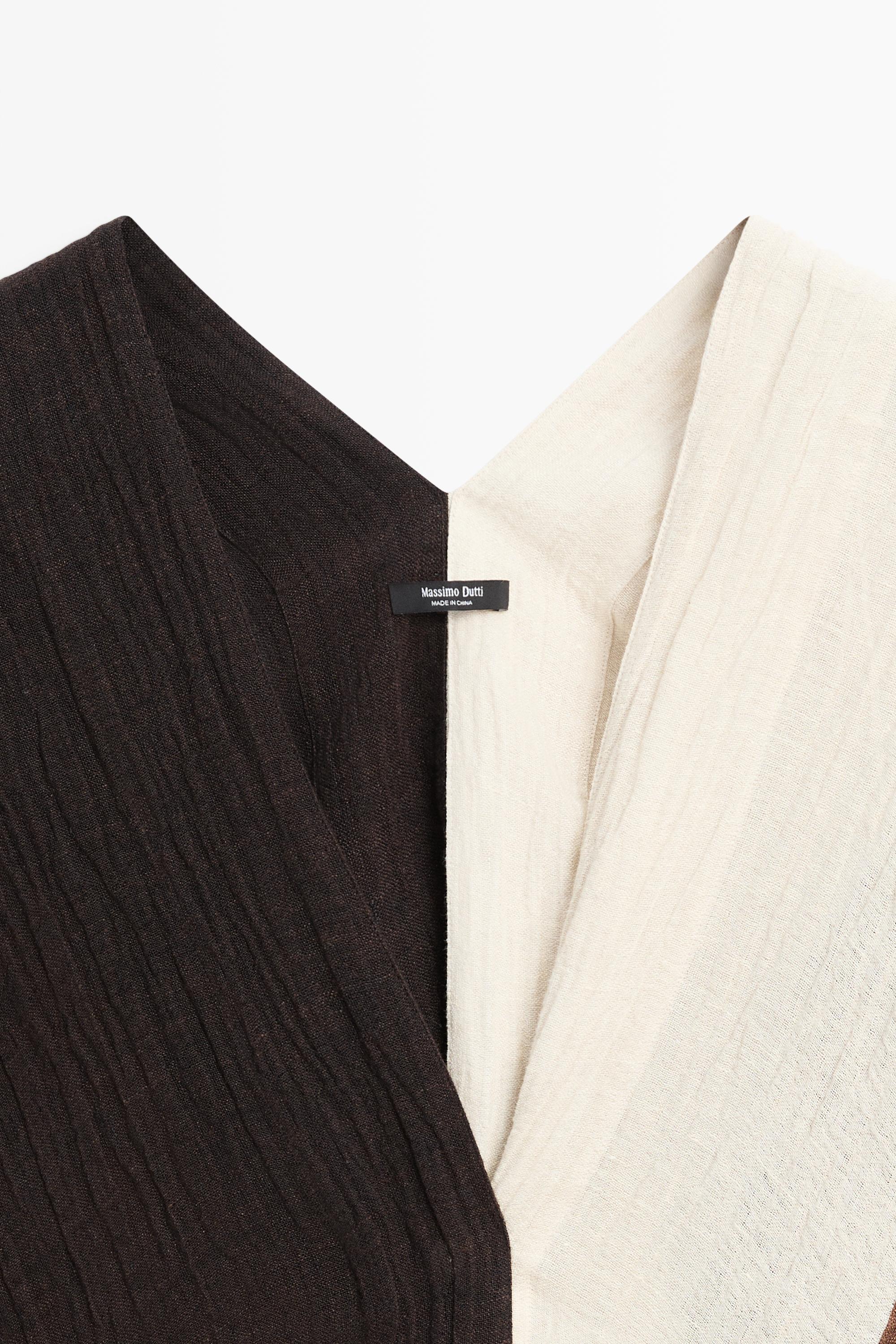 Textured tricolor linen blend kaftan